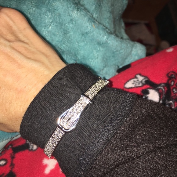 DIAMONDS Solid STERLING SILVER Bangle Bracelet Buckle design locking clasp - Picture 2 of 16